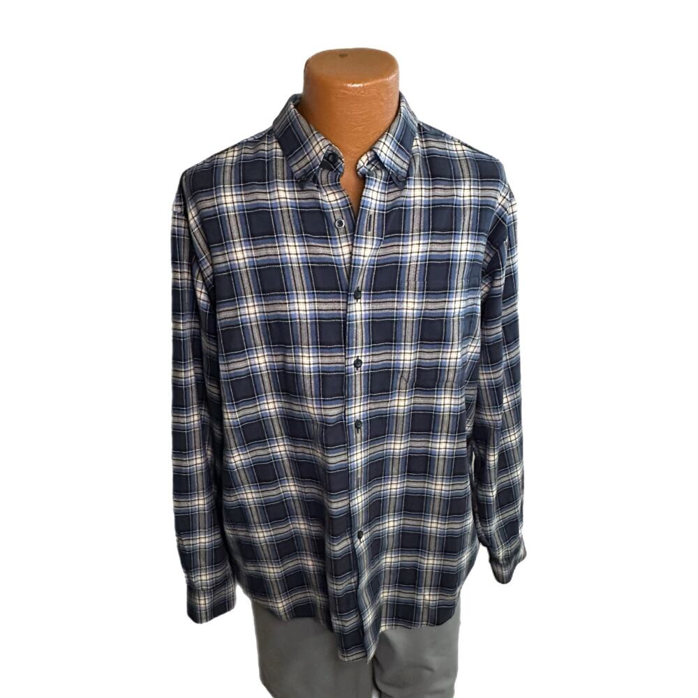 C22 LL Bean Blue Plaid Traditional Fit Fleece Button Down, Large, Pre-owned